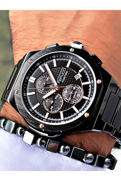Ferrucci Black Color Steel Cord Functions Active Men's Wrist Watch + Bracelet