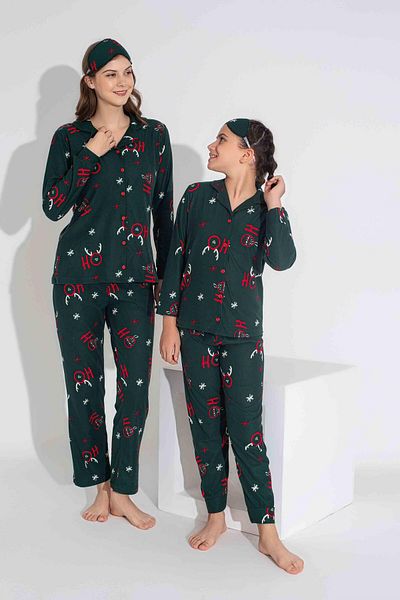 Mutlu City Set de pijamale din piele intoarsa cu model de cerb pentru fete sezon nou toamna/iarna 2724-11 verde smarald