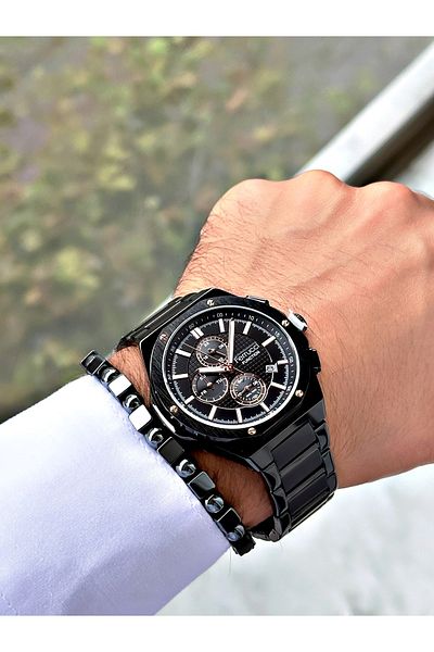 Ferrucci Black Color Steel Cord Functions Active Men's Wrist Watch + Bracelet