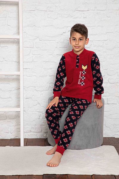 Mutlu City New Season Autumn/Winter Boys' Travel Waiter Fleece Cotton Patterned Pajamas Set 3024-red