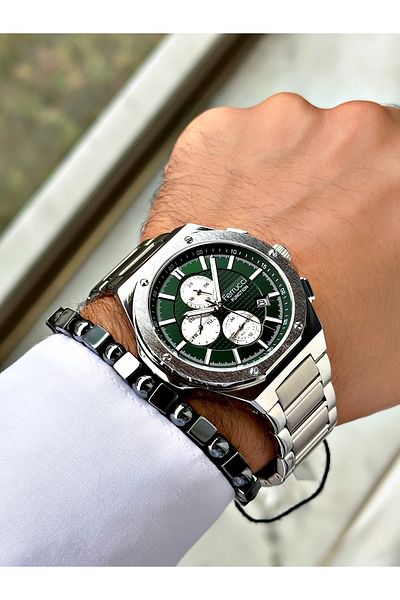 Ferrucci Silver Color Steel Cord Functions Active Men's Wrist Watch + Bracelet