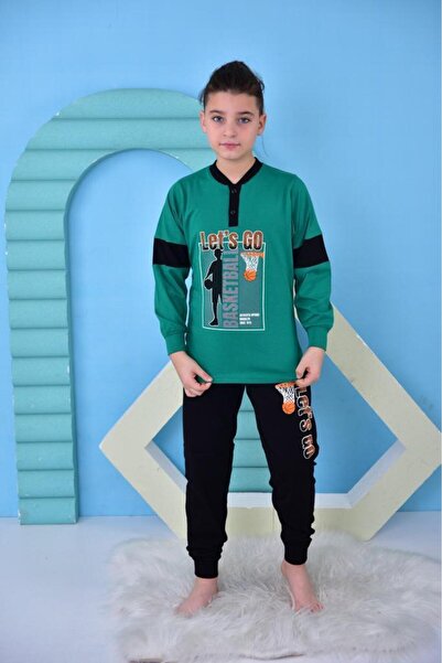 Mutlu City New Season Boy's Travel Waiter Basketball Long Sleeve Cotton Combed Pajamas Set 5060