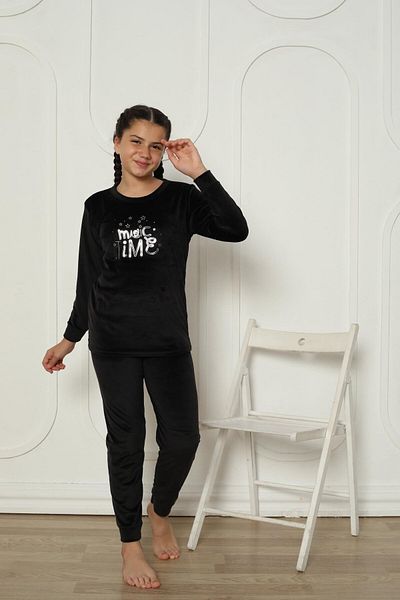 Mutlu City Set de pijamale pentru fete din catifea model nou sezon trend 5990-negru