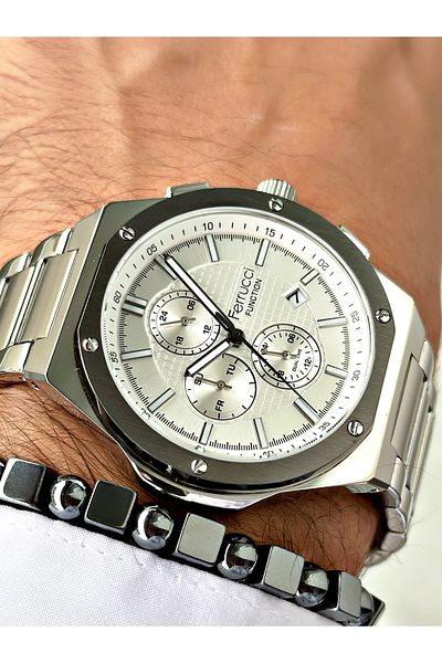 Ferrucci Silver Color Steel Cord Functions Active Men's Wrist Watch + Bracelet