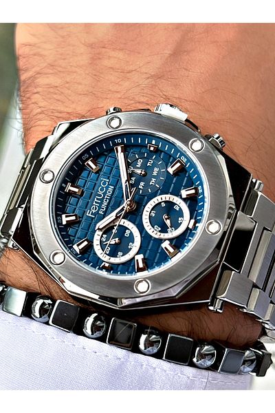 Ferrucci Smoke Color Steel Cord Sports Model Men's Wrist Watch + Bracelet