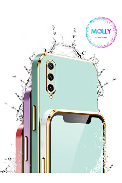 Molly Samsung Galaxy A30s Için Petrol Mavisi Kenarları Gold Detaylı Lüks Silikon Kılıf (Uyumlu)