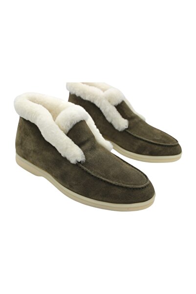 aayak&kabımofficial Gerçek Deri Haki Süet Ve Kürk Günlük Kadın Bot