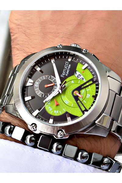 Ferrucci Smoke Color Sports Function Steel Cord Men's Wrist Watch + Bracelet