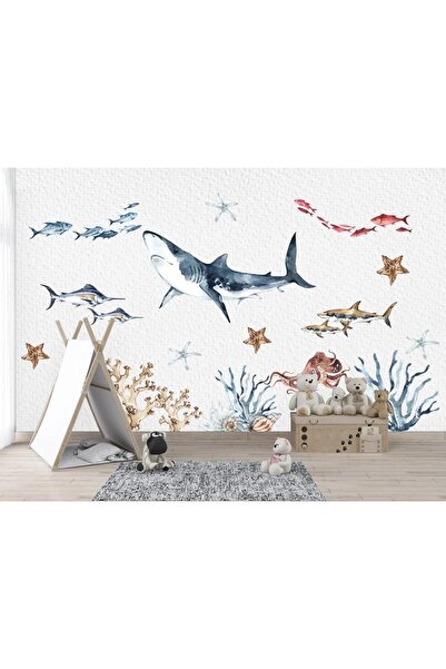 Kt Grup Denizde Yaşam Büyük Köpek Balığı Ahtapot Kılıç Balığı Ve Mercanlar 2x...