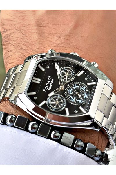 Ferrucci Silver Color Functions Active Square Model Classic Men's Wrist Watch + Bracelet