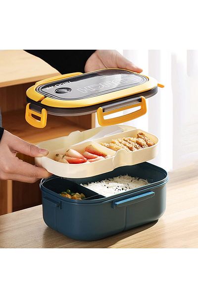 Busstier 1200ml 2 Layer Bento Lunch Box - Air Lock and Bpa Free, 6 Compartments