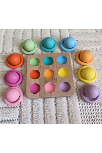 Moccotoys Montessori Eşleştirme Tablalı Top Halka Seti - 9 Renk