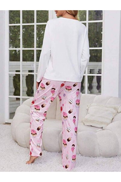 Cesur Λευκό μακρυμάνικο Supremsoft Γυναικείο Σετ Πυτζάμες - Ροζ Icecream