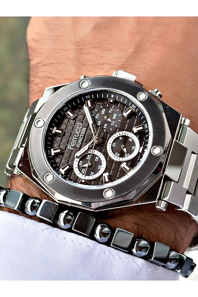 Ferrucci Silver Color Steel Cord Sports Model Men's Wrist Watch + Bracelet