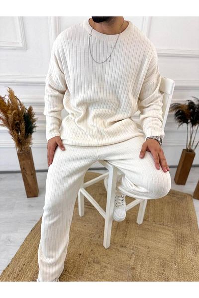 elkumoda Pants Thick Corded Pocketed Wide Leg Knitwear Cotton Comfortable Fit Sweatpants Trousers