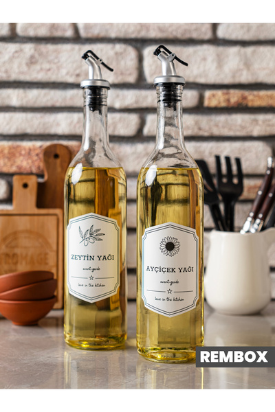 Rembox 2'li Cam Yağ Şişesi 750 ml Zeytinyağı Sıvıyağ Şişesi Şeffaf Yağdanlık ...