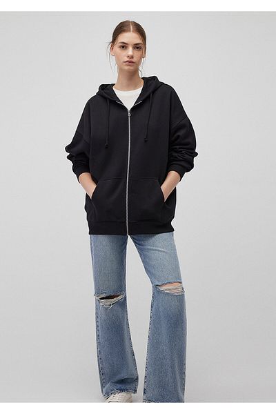 Mavi Schwarzes Sweatshirt mit Kapuze und Reißverschluss 1610221-900
