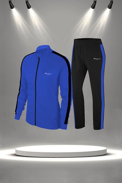 POSEIDON STORM Set de alergare zilnic pentru sportiv din țesătură din bumbac pieptănat special albastru pentru femei (S-3XL)