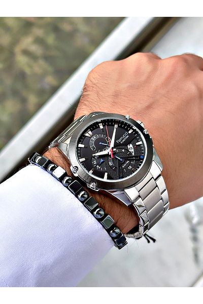 Ferrucci Silver Color Sports Function Steel Cord Men's Wrist Watch + Bracelet