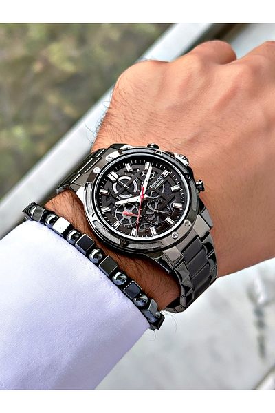 Ferrucci Smoked Color Functions Active Sport Steel Cord Men's Wrist Watch + Bracelet