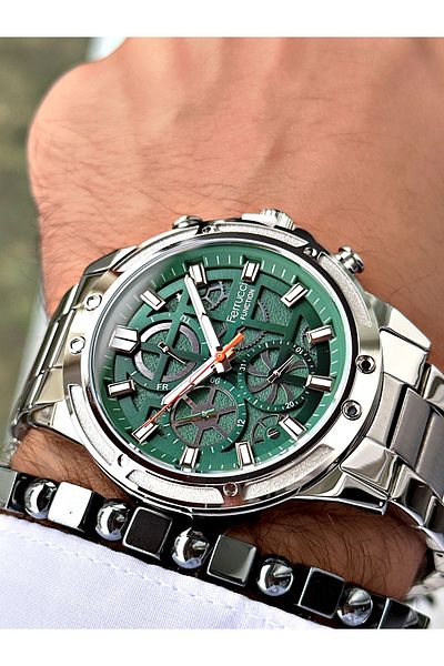 Ferrucci Silver Color Functions Active Sports Steel Cord Men's Wrist Watch + Bracelet