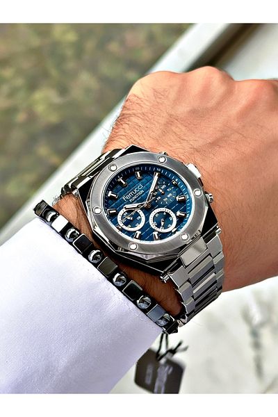 Ferrucci Smoke Color Steel Cord Sports Model Men's Wrist Watch + Bracelet