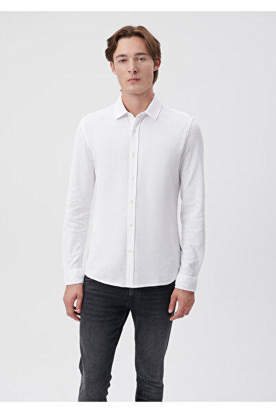 Mavi Λευκό Πλεκτό Πουκάμισο - Εφαρμοσμένο Κοπή0210408-620