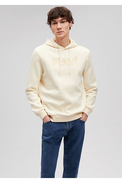 Mavi Beigefarbenes Kapuzen-Sweatshirt mit Logo-Print 0610941-70055