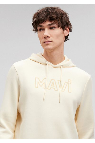 Mavi Beigefarbenes Kapuzen-Sweatshirt mit Logo-Print 0610941-70055