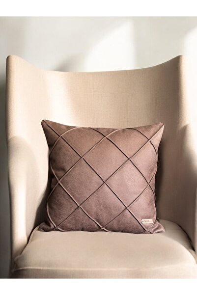 Rivendos Efes Antik Modern Çizgi Desenli Suni Nubuk Kare Dekoratif Kırlent Kı...