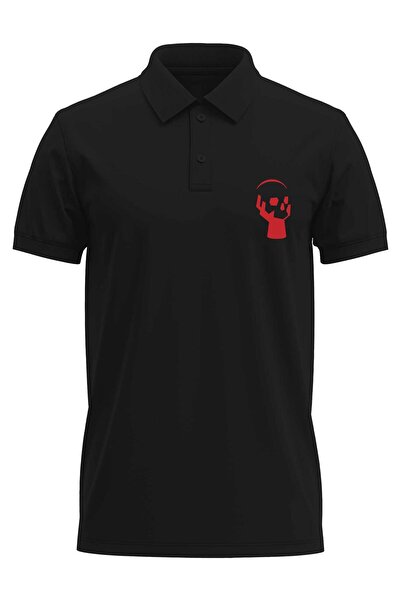 The Baski Kuru Kafa Štampano Regular Fit 100% pamuk Crni polo ovratnik T-shirt