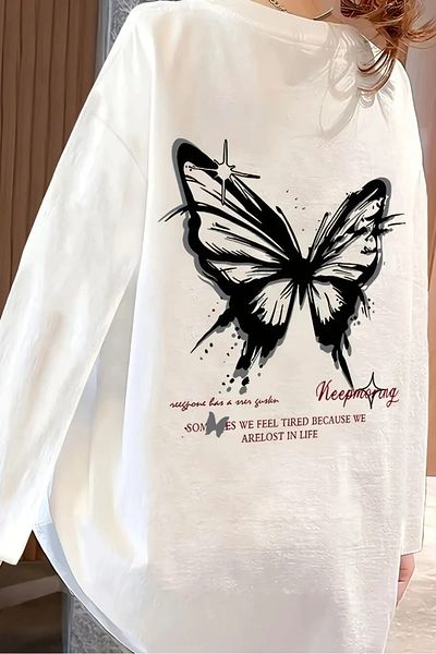 Gofeel Λευκό Unisex Μαύρο Μακρυμάνικο T-Shirt