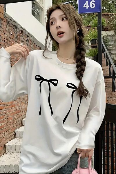 Gofeel Λευκό Unisex Μακρυμάνικο T-Shirt με δύο μαύρα κορδόνια