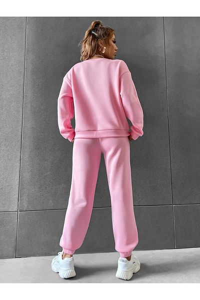 Boi High Waist Crew Neck Unisex Winter Tracksuit Set - 3 Thread Basic Straight Set