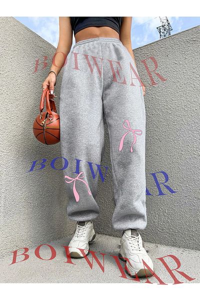 Boi Υπερμεγέθη χειμερινό αθλητικό παντελόνι Jogger με 3 κλωστές - ροζ φιόγκο με ψηλόμεσο λαστιχένιο πόδι