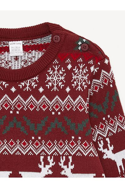 LC Waikiki Lw - Chlapecký pletený svetr s dlouhým rukávem s vánočním motivem