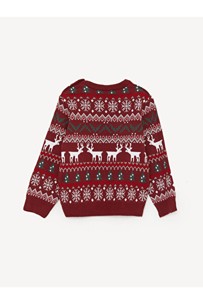 LC Waikiki Baby Kırmızı Bisiklet Yaka Uzun Kollu Yılbaşı Temalı Erkek Bebek Triko Kazak