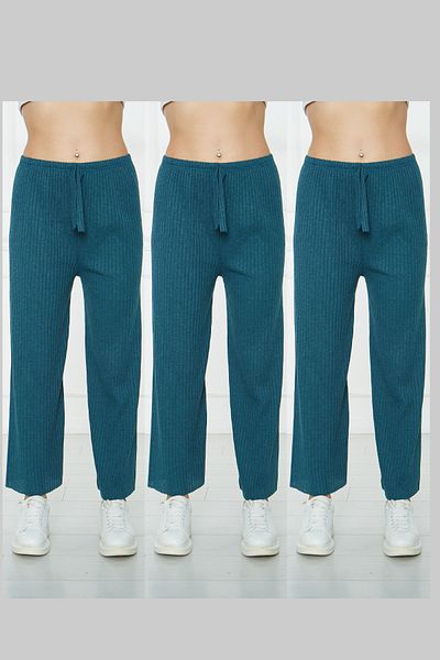 Rudaconcept Partea de jos de pijama confortabilă 3 buc, cu nervuri și partea de jos de pijama din 3 piese