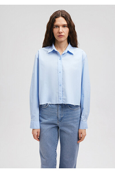 Mavi Crop Poplin Gömlek Crop / Kısa Kesim 1210692-70813