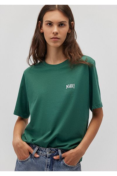 Mavi Grünes T-Shirt mit Logodruck, normale Passform / normaler Schnitt 1611900-71874