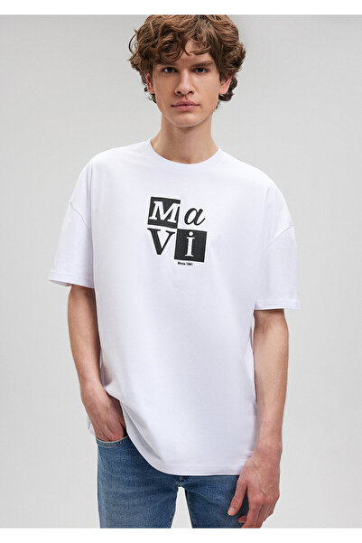 Mavi Logo Baskılı Beyaz Tişört Oversize / Geniş Kesim 0612005-620
