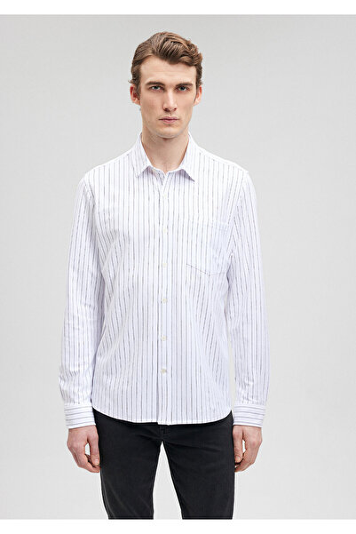 Mavi Çizgili Beyaz Gömlek Slim Fit / Dar Kesim 0211284-80932