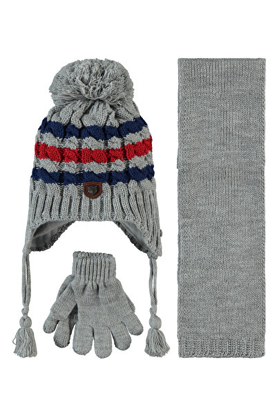 Kitti Fiú sál Beanie kesztyűkészlet 1-4 éves világosszürke