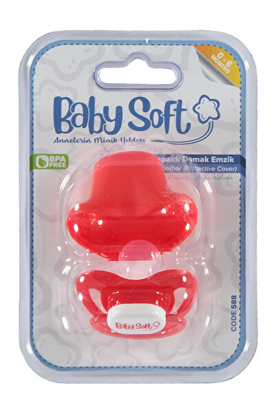 Babysoft Baby Soft Kapaklı Damaklı Emzik 0-6 Ay Kırmızı