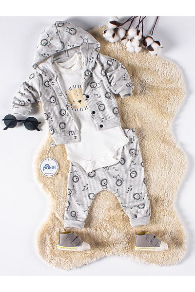 PAKEL Baby Boy 3 Piece Set 0-6 Months Light Gray