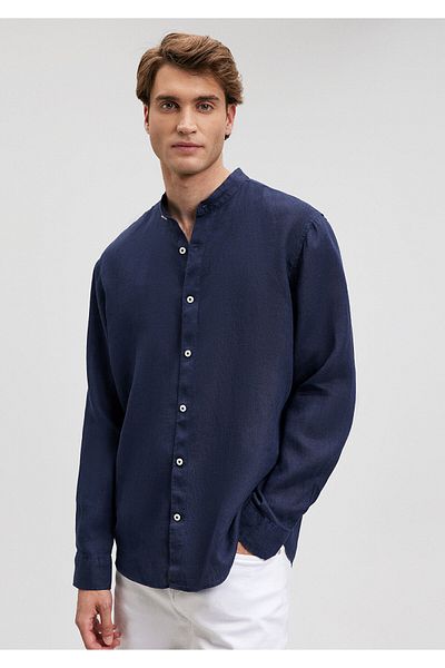 Mavi Λινό πουκάμισο - Navy Blue, κανονική εφαρμογή,0210827-84371
