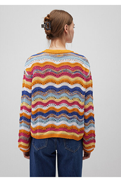 Mavi Jakarlı Turuncu Kazak Loose Fit / Bol Rahat Kesim 1710249-88085