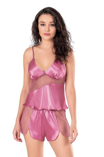 PRIMODA Σετ Σατέν Babydoll Σορτς Ροζ Ψυχρής Τόνωσης 9112