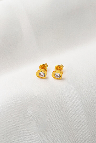 Bilezikci Kalp Model 22 Ayar Tek Taş Altın Küpe