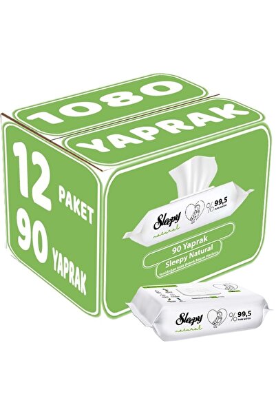 Sleepy مناديل مبللة 90 ورقة طبيعية لحديثي الولادة 12 قطعة مجموعة 1080 ورقة بغ...